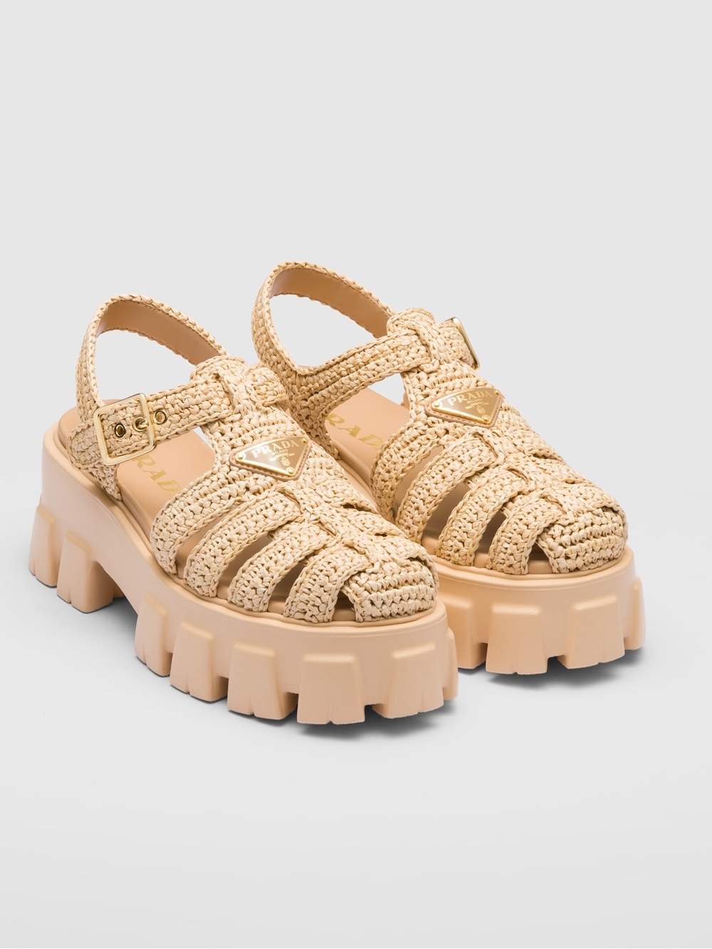 New PRADA Monolith Raffia Dad Sandals